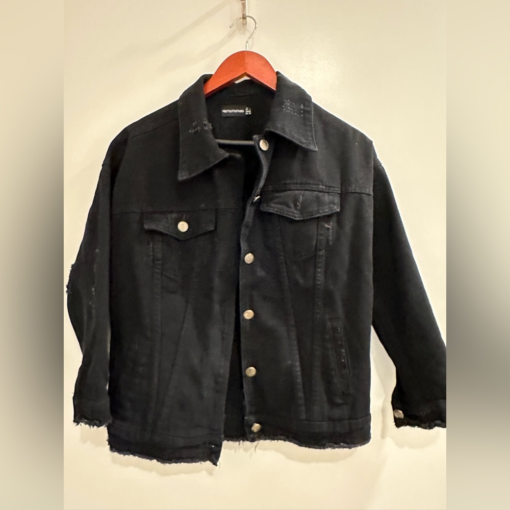 PrettyLittleThing black distressed jean jacket